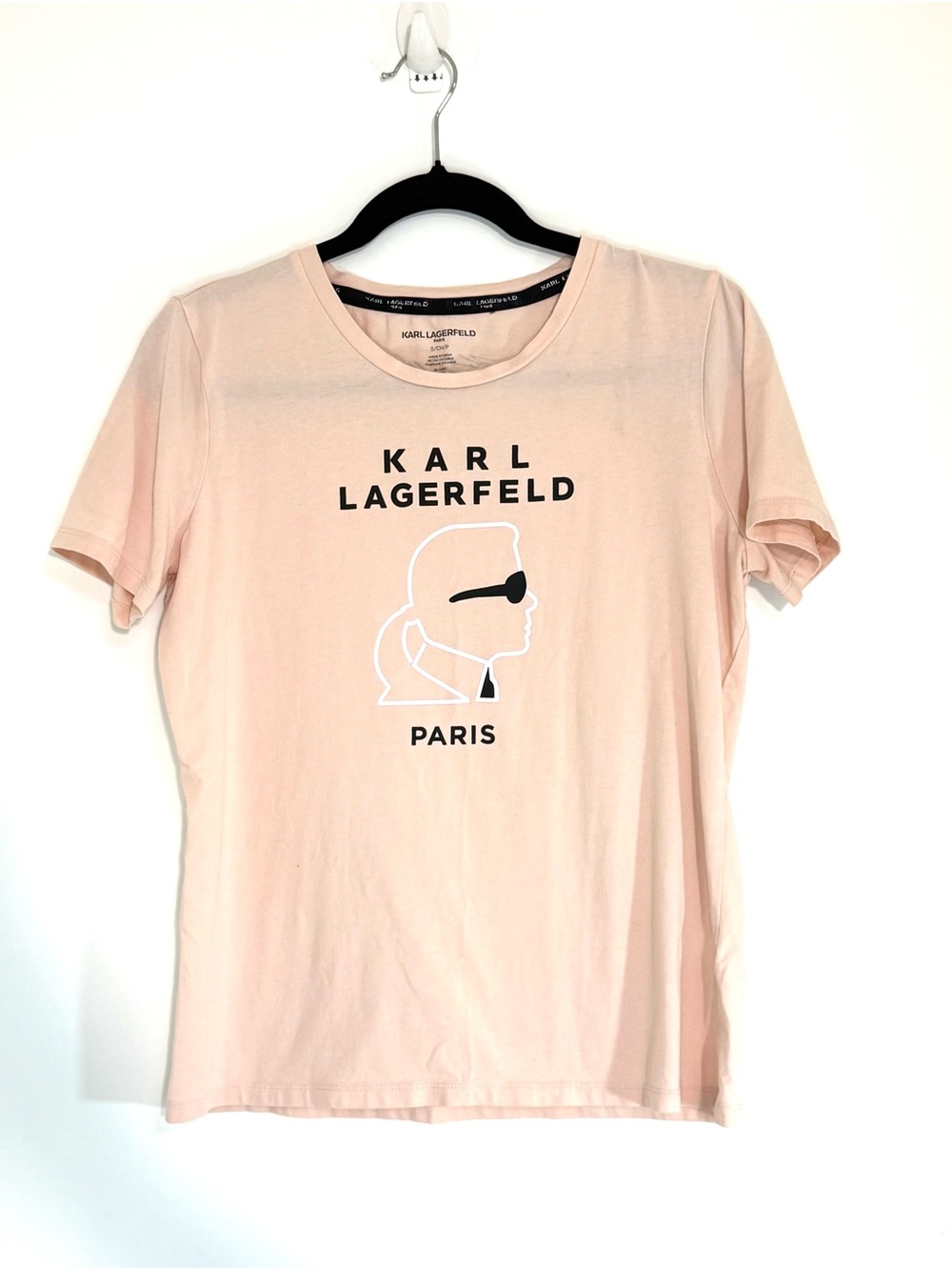 Karl Lagerfeld Paris Blush Pink Graphic Logo Tee Tshirt Shirt Top Small